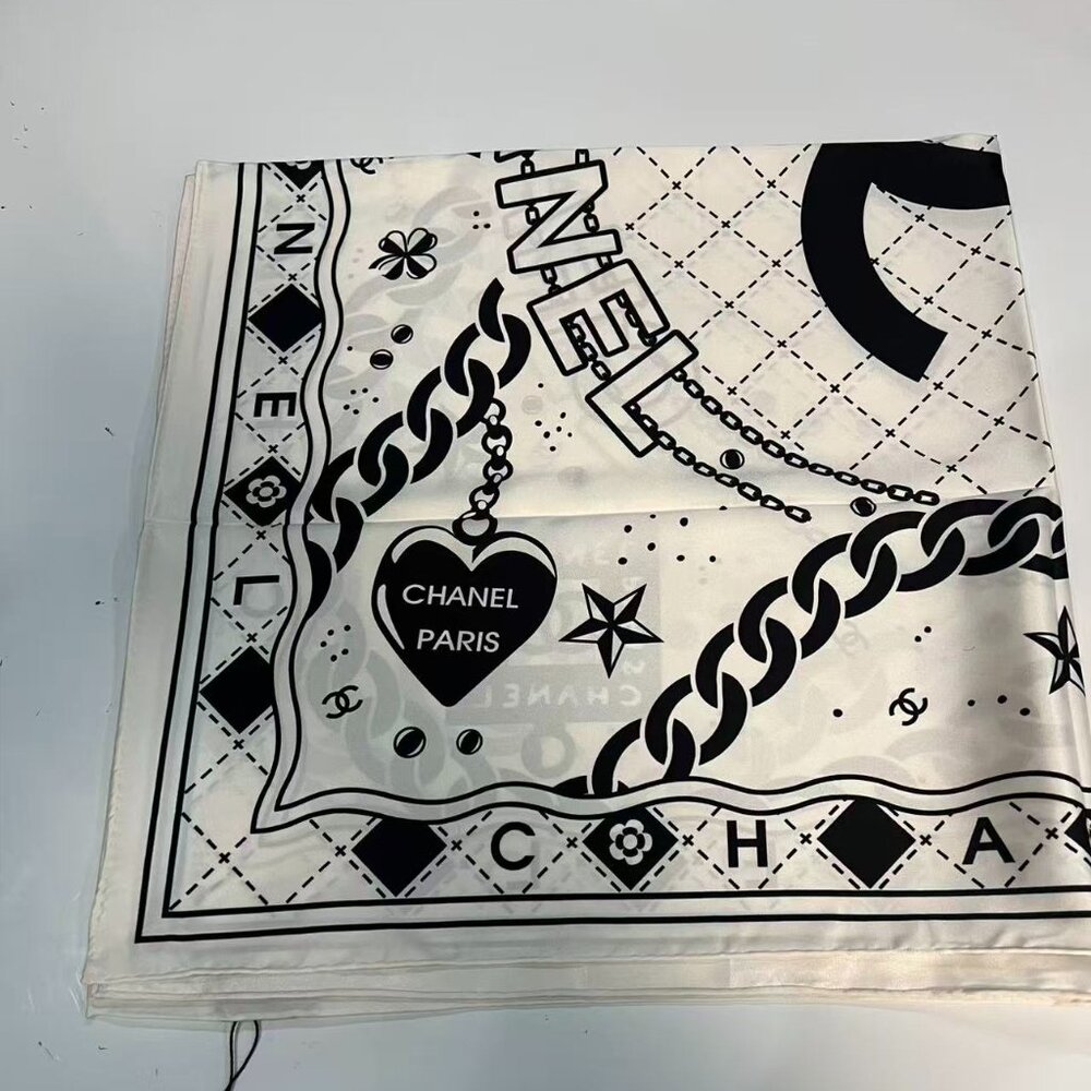 Chanel White CC Logo Silk Scarf 90cm